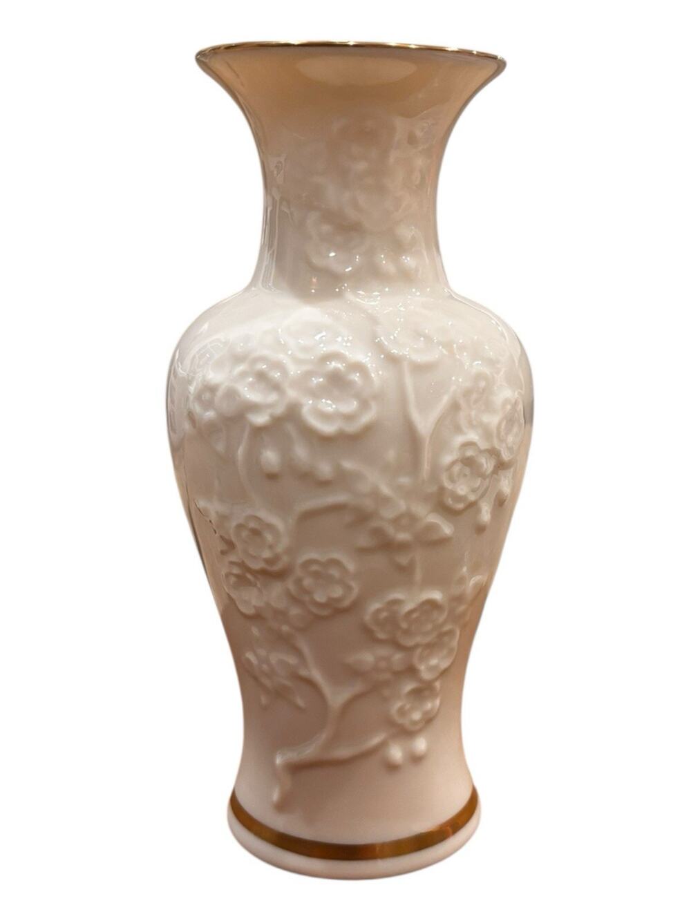 Vintage Lenox Embossed Floral Bud Vase Ivory Porcelain 24K Gold Trim USA 6.5"